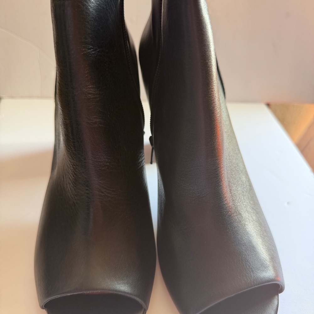 Aldo Black Leather Peep-Toe Ankle Booties